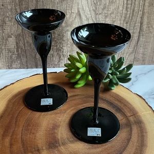 Vintage Mikasa Elite Black Hand-Blown Slovenia Candlesticks
